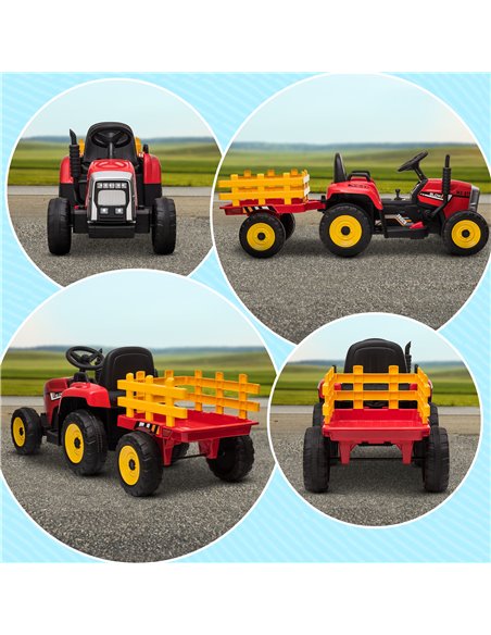 HOMCOM Electric Ride on Tractor with Detachable Trailer, 12V Kids Battery Powered Electric Car w/ Remote Control, Music Start up - pic 51875 | FastDaddyshop