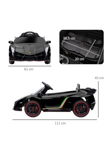 HOMCOM Lamborghini Veneno Licensed 12V Kids Electric Ride on Car w/ Portable Battery, Powered Electric Car w/ Bluetooth, Remote,