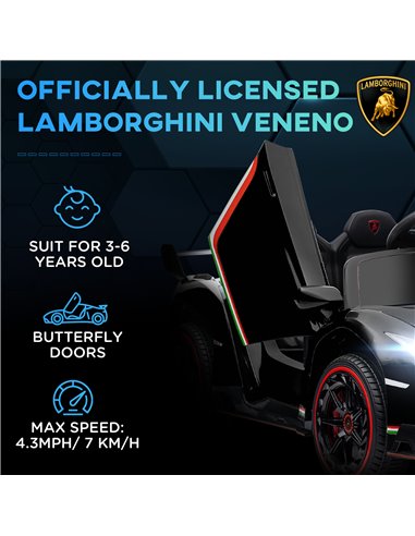 HOMCOM Lamborghini Veneno Licensed 12V Kids Electric Ride on Car w/ Portable Battery, Powered Electric Car w/ Bluetooth, Remote,