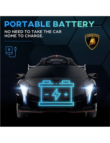 HOMCOM Lamborghini Veneno Licensed 12V Kids Electric Ride on Car w/ Portable Battery, Powered Electric Car w/ Bluetooth, Remote,