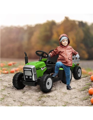 HOMCOM Electric Ride on Tractor w/ Detachable Trailer, 12V Kids Battery Powered Electric Car w/ Remote Control, Music for Kids A