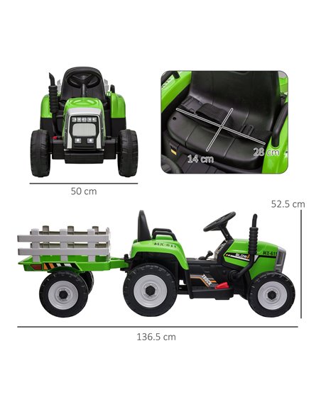 HOMCOM Electric Ride on Tractor w/ Detachable Trailer, 12V Kids Battery Powered Electric Car w/ Remote Control, Music for Kids A - pic 51887 | FastDaddyshop