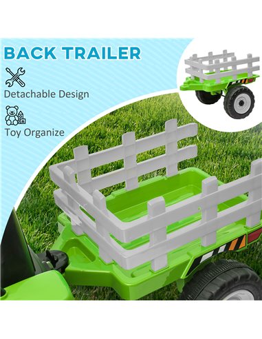 HOMCOM Electric Ride on Tractor w/ Detachable Trailer, 12V Kids Battery Powered Electric Car w/ Remote Control, Music for Kids A