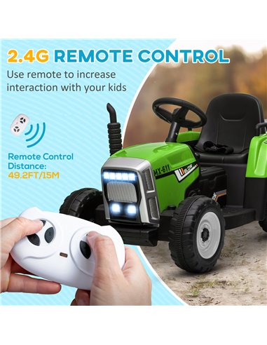HOMCOM Electric Ride on Tractor w/ Detachable Trailer, 12V Kids Battery Powered Electric Car w/ Remote Control, Music for Kids A
