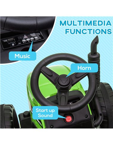 HOMCOM Electric Ride on Tractor w/ Detachable Trailer, 12V Kids Battery Powered Electric Car w/ Remote Control, Music for Kids A