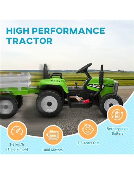 HOMCOM Electric Ride on Tractor w/ Detachable Trailer, 12V Kids Battery Powered Electric Car w/ Remote Control, Music for Kids A - pic 51892 | FastDaddyshop