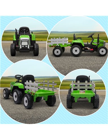 HOMCOM Electric Ride on Tractor w/ Detachable Trailer, 12V Kids Battery Powered Electric Car w/ Remote Control, Music for Kids A