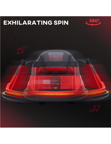 HOMCOM Bumper Car, 360° Rotation Spin 12V Kids Electric Car with Lights, Music, for Ages 1.5-5 Years - Red 370-301V70RD