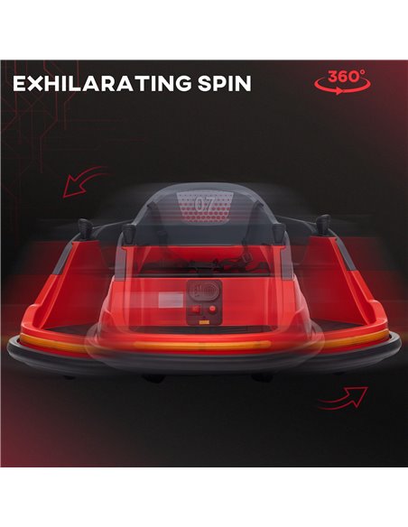 HOMCOM Bumper Car, 360° Rotation Spin 12V Kids Electric Car with Lights, Music, for Ages 1.5-5 Years - Red 370-301V70RD - pic 51906 | FastDaddyshop
