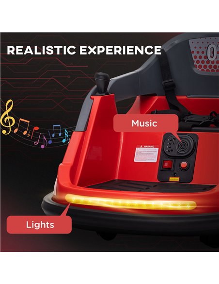 HOMCOM Bumper Car, 360° Rotation Spin 12V Kids Electric Car with Lights, Music, for Ages 1.5-5 Years - Red 370-301V70RD - pic 51907 | FastDaddyshop