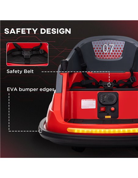 HOMCOM Bumper Car, 360° Rotation Spin 12V Kids Electric Car with Lights, Music, for Ages 1.5-5 Years - Red 370-301V70RD - pic 51908 | FastDaddyshop