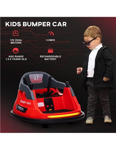HOMCOM Bumper Car, 360° Rotation Spin 12V Kids Electric Car with Lights, Music, for Ages 1.5-5 Years - Red 370-301V70RD