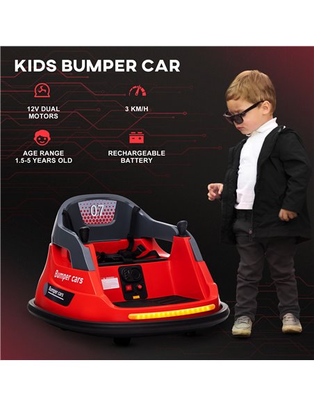 HOMCOM Bumper Car, 360° Rotation Spin 12V Kids Electric Car with Lights, Music, for Ages 1.5-5 Years - Red 370-301V70RD - pic 51909 | FastDaddyshop