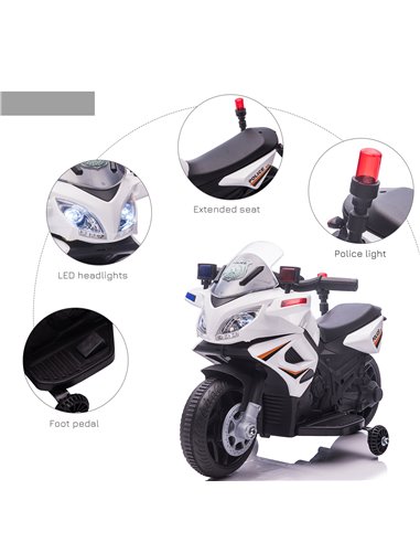 HOMCOM Kids 6V Electric Ride On Motorcycle Police Car Vehicle w/ Lights Horn Realistic Sound Outdoor Play Toy for 18 - 36 months