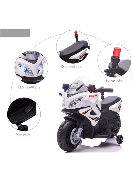 HOMCOM Kids 6V Electric Ride On Motorcycle Police Car Vehicle w/ Lights Horn Realistic Sound Outdoor Play Toy for 18 - 36 months - pic 5191 | FastDaddyshop