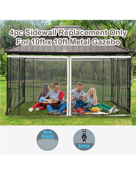 Outsunny Replacement Mesh Mosquito Netting Screen Walls for 10 x 10ft Patio Gazebo, 4-panel Sidewalls with Zippers (Wall Only, C - pic 51925 | FastDaddyshop