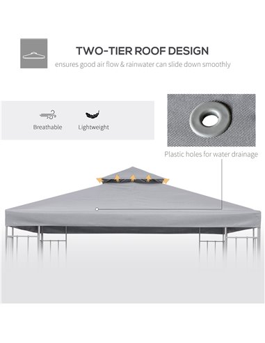 Outsunny 3 x 3(m) Gazebo Canopy Roof Top Replacement Cover Spare Part Light Grey (TOP ONLY) 84C-041GY