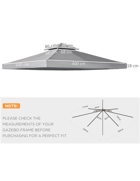 Outsunny Gazebo Canopy Roof Top Replacement Cover, 3 x 3m, Spare Part, Deep Grey (TOP ONLY) 84C-041CG - pic 51961 | FastDaddyshop