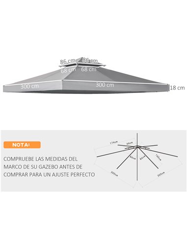 Outsunny Gazebo Canopy Roof Top Replacement Cover, 3 x 3m, Spare Part, Deep Grey (TOP ONLY) 84C-041CG
