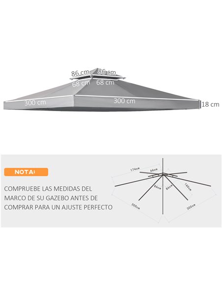 Outsunny Gazebo Canopy Roof Top Replacement Cover, 3 x 3m, Spare Part, Deep Grey (TOP ONLY) 84C-041CG - pic 51962 | FastDaddyshop