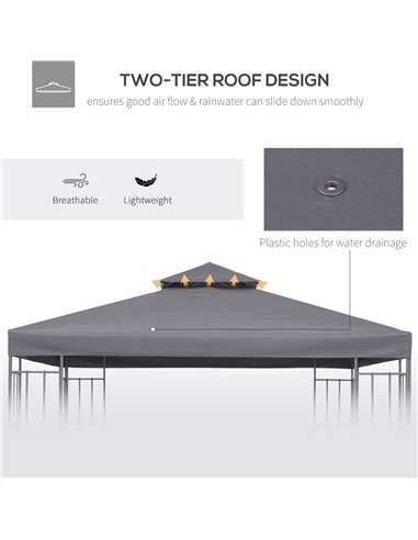 Outsunny Gazebo Canopy Roof Top Replacement Cover, 3 x 3m, Spare Part, Deep Grey (TOP ONLY) 84C-041CG