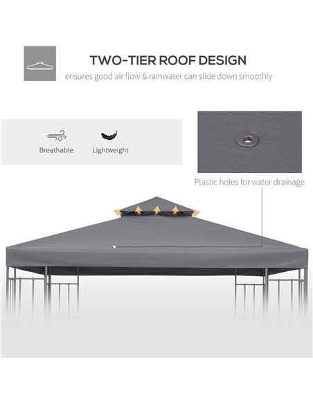 Outsunny Gazebo Canopy Roof Top Replacement Cover, 3 x 3m, Spare Part, Deep Grey (TOP ONLY) 84C-041CG - pic 51963 | FastDaddyshop