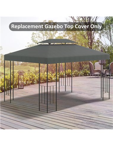 Outsunny Gazebo Replacement Canopy 3x4m, 2 Tier Roof Top UV Protection Cover for Garden Patio Awning Shelters, Deep Grey 84C-102