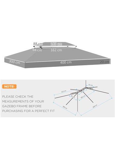Outsunny Gazebo Replacement Canopy 3x4m, 2 Tier Roof, UV Protection Cover, Outdoor Awning, Light Grey. 84C-102MX