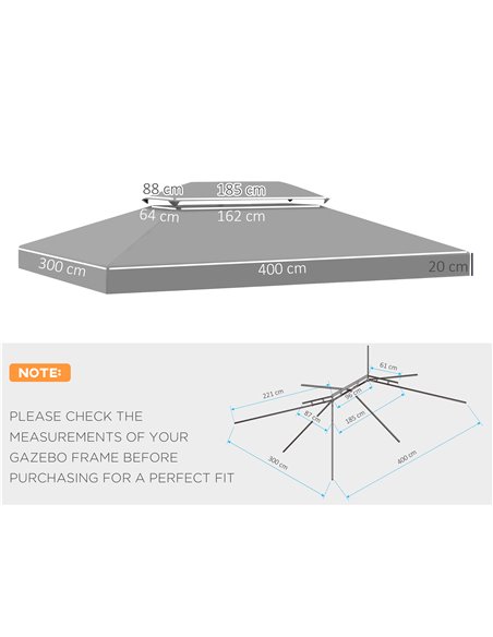 Outsunny Gazebo Replacement Canopy 3x4m, 2 Tier Roof, UV Protection Cover, Outdoor Awning, Light Grey. 84C-102MX - pic 51977 | FastDaddyshop