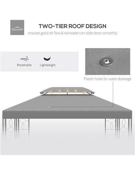 Outsunny Gazebo Replacement Canopy 3x4m, 2 Tier Roof, UV Protection Cover, Outdoor Awning, Light Grey. 84C-102MX - pic 51978 | FastDaddyshop