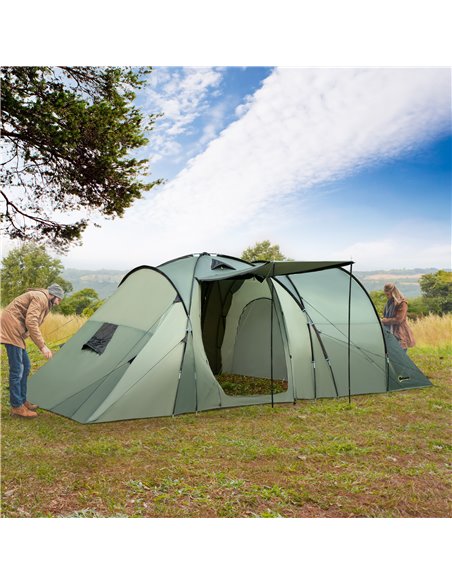 Outsunny Spacious 5 Man Camping Gazebo, Waterproof Tent with Rainfly, 3 Comfortable Rooms, Easy Transport with Carry Bag, Green  - pic 51985 | FastDaddyshop