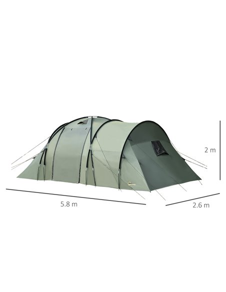 Outsunny Spacious 5 Man Camping Gazebo, Waterproof Tent with Rainfly, 3 Comfortable Rooms, Easy Transport with Carry Bag, Green  - pic 51986 | FastDaddyshop