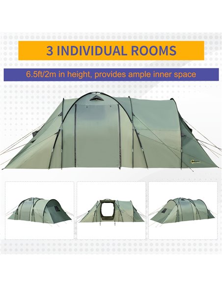 Outsunny Spacious 5 Man Camping Gazebo, Waterproof Tent with Rainfly, 3 Comfortable Rooms, Easy Transport with Carry Bag, Green  - pic 51987 | FastDaddyshop