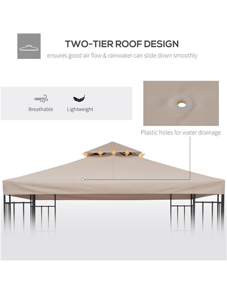 Outsunny 3 x 3(m) Canopy Top Cover for Double Tier Gazebo, Gazebo Replacement Pavilion Roof, Deep Beige (TOP ONLY) 84C-041BG - pic 51996 | FastDaddyshop