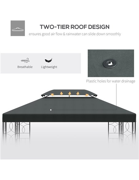 Outsunny Gazebo Replacement Canopy Roof, 3x4m, 2 Tier UV Protection Cover for Garden Patio Outdoor Sun Shelters, Deep Grey (Top  - pic 52006 | FastDaddyshop