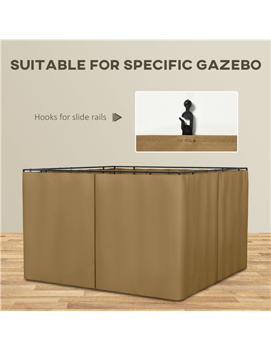 Outsunny Replacement Gazebo Curtain 4-Panel Sidewalls with Zipper for 3 x 3 (M) Yard Gazebos Canopy Tent Brown 84C-293BN