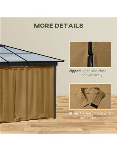 Outsunny Replacement Gazebo Curtain 4-Panel Sidewalls with Zipper for 3 x 3 (M) Yard Gazebos Canopy Tent Brown 84C-293BN