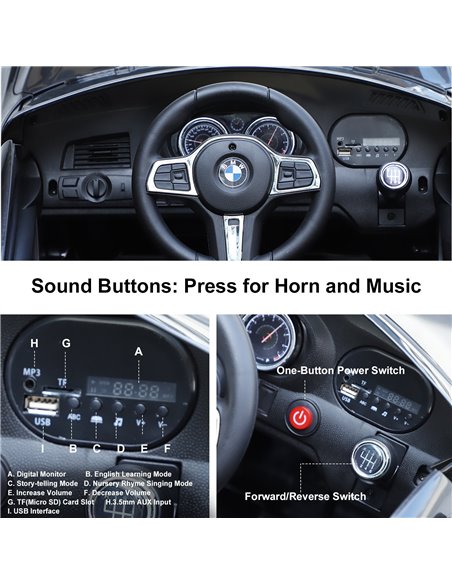 HOMCOM Kids Electric Ride On Car 6V Licensed BMW 6GT W/ Remote-Black - pic 5204 | FastDaddyshop