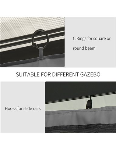 Outsunny 3 x 3(m) Universal Gazebo Sidewall Set with 4 Panels, Hooks/C-Rings Included for Pergolas & Cabanas, Light Grey 84C-226