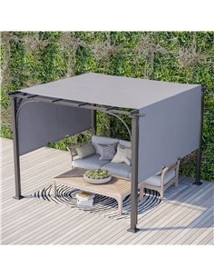 Outsunny 3 x 3(m) Garden Pergola, Outdoor Retractable Pergola Gazebo with Adjustable Canopy, Sun Shade Patio Canopy Shelter, Gre 2