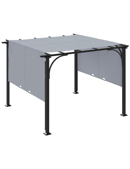 Outsunny 3 x 3(m) Garden Pergola, Outdoor Retractable Pergola Gazebo with Adjustable Canopy, Sun Shade Patio Canopy Shelter, Gre - pic 52075 | FastDaddyshop