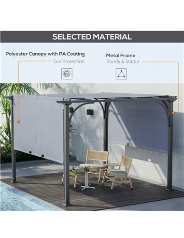 Outsunny 3 x 3(m) Garden Pergola, Outdoor Retractable Pergola Gazebo with Adjustable Canopy, Sun Shade Patio Canopy Shelter, Gre