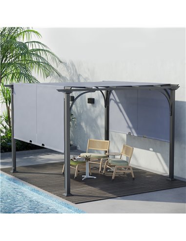 Outsunny 3 x 3(m) Garden Pergola, Outdoor Retractable Pergola Gazebo with Adjustable Canopy, Sun Shade Patio Canopy Shelter, Gre