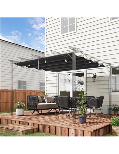 Outsunny Retractable Pergola Shade Cover, Replacement Canopy Fabric for 3 x 3 (m) Pergola, Gazebo Retractable Roof, Dark Grey 84