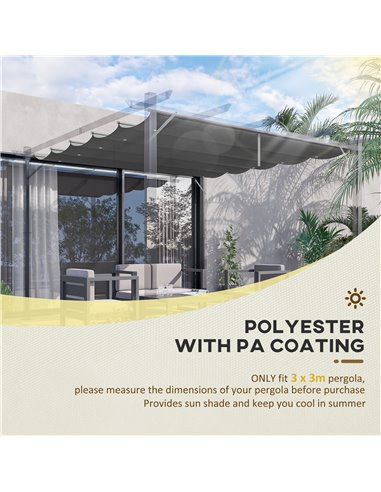 Outsunny Retractable Pergola Shade Cover, Replacement Canopy Fabric for 3 x 3 (m) Pergola, Gazebo Retractable Roof, Dark Grey 84