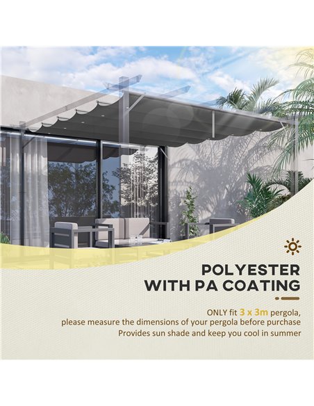 Outsunny Retractable Pergola Shade Cover, Replacement Canopy Fabric for 3 x 3 (m) Pergola, Gazebo Retractable Roof, Dark Grey 84 - pic 52104 | FastDaddyshop