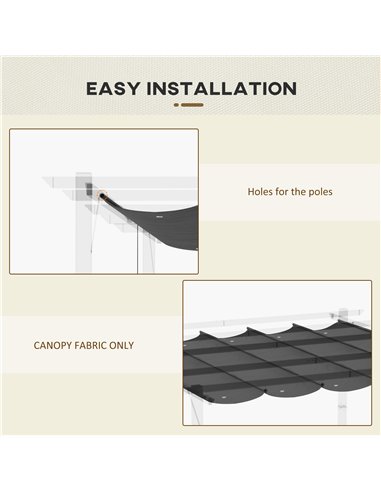 Outsunny Retractable Pergola Shade Cover, Replacement Canopy Fabric for 3 x 3 (m) Pergola, Gazebo Retractable Roof, Dark Grey 84