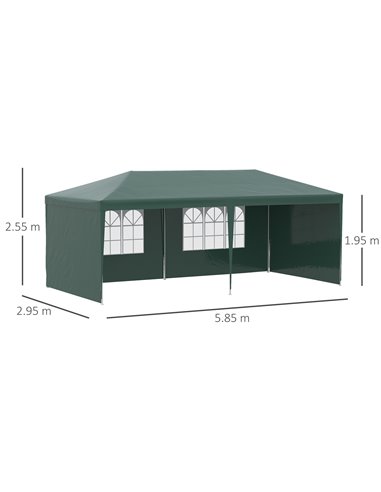Outsunny 6x3 m Party Tent Gazebo Marquee Outdoor Patio Canopy Shelter with Windows and Side Panels, Green 840-062V01GN