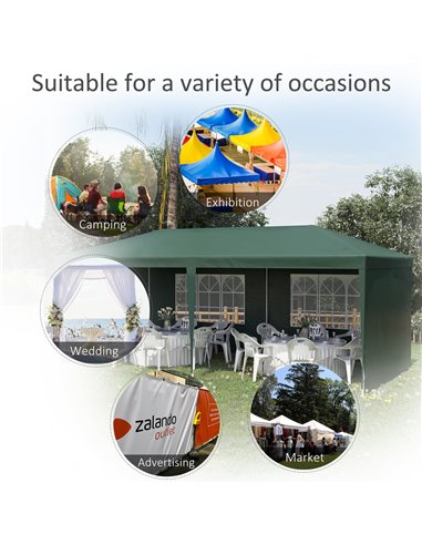 Outsunny 6x3 m Party Tent Gazebo Marquee Outdoor Patio Canopy Shelter with Windows and Side Panels, Green 840-062V01GN