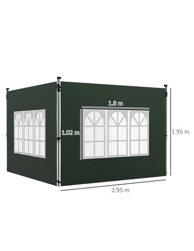 Outsunny Gazebo Side Panels, Sides Replacement with Window for 3x3(m) or 3x4m Pop Up Gazebo, 2 Pack, Green 84C-458V00GN